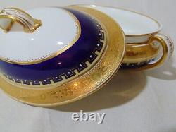 Mintons Cobalt Blue Gold Encrusted Porcelain Covered Serving Bowl G 3950