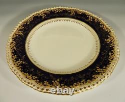 Mintons Porcelain Plate Cobalt Blue Band on Cream with Gold Gilt Leaves