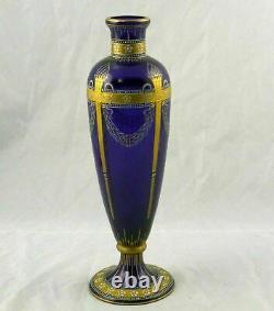 Moser Cobalt Blue Glass Vase with Exceptional Enamel Jewels & Gold Overlay 13