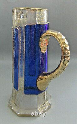 Moser Cobalt Blue Lemonade Pitcher Bohemian Cabochon Panel Glass 1910 era