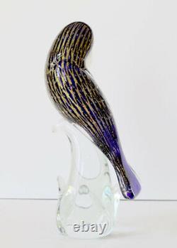 Murano Toucan Licio Zanetti Glass Sculpture Cobalt Blue, Gold Aventurine 11.25