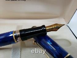 NEW Aurora Optima 996 Cobalt Blue Fountain Pen 14K Gold M Nib New In Box