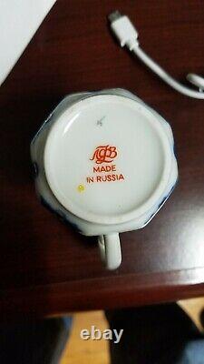 NEW Authentic Russian Lomonosov Blue Field 23pc Tea Coffee Set for 6 Cobalt Gold
