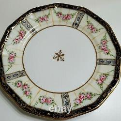 NIPPON HAND PAINTED PLATE COBALT BLUE With CABBAGE ROSE DESIGN BLUE MAPLE LEAF