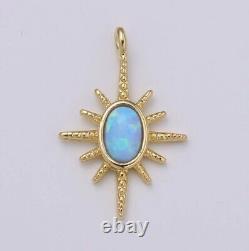 Natural Blue Opal Gemstone Star Pendant 10K Gold Necklace Jewelry For Someone