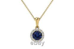 Natural Blue Sapphire & Diamond Pendant 14k Solid Gold Halo Pendant Gift for Her