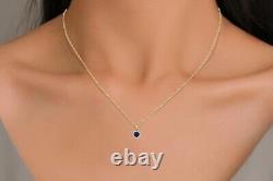 Natural Blue Sapphire & Diamond Pendant 14k Solid Gold Halo Pendant Gift for Her