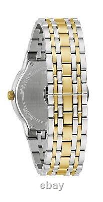 New Bulova Men's Quartz Day Date Diamond Accent Silver Gold Watch 40MM 98D180