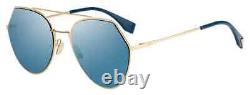 New FENDI Eyeline FF 0194 000 2A Aviator Sunglasses Rose Gold / Blue Mirror