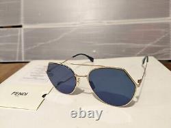 New FENDI Eyeline FF 0194 000 2A Aviator Sunglasses Rose Gold / Blue Mirror