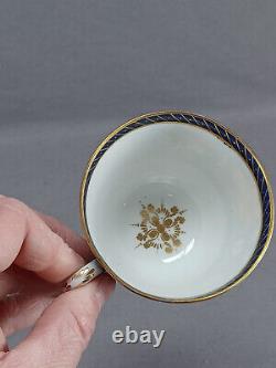New Hall Pattern 1126 Hand Painted Floral Blue Cobalt & Gold Tea Cup & Saucer A