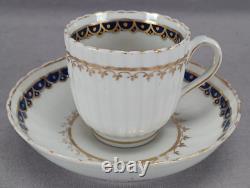 New Hall Pattern 155 Cobalt Gold Scallops Fluted Coffee Can & Saucer C. 1787-1793