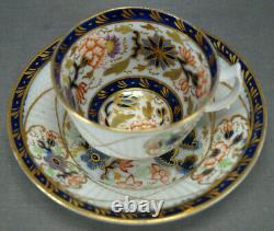 New Hall Pattern 1944 Floral Cobalt & Gold Wicker Mold Tea Cup & Saucer C. 1820