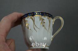 New Hall Pattern 248 Cobalt & Gold Leaf Fluted Coffee Cup & Saucer C. 1790-1807