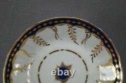 New Hall Pattern 248 Cobalt & Gold Leaf Fluted Coffee Cup & Saucer C. 1790-1807