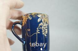 Nippon Raised Gold White Enamel Butterfly & Leaves Cobalt Chocolate Cup & Saucer