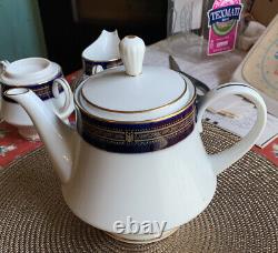 Noritake Cobalt Blue & Gold Tea Pot, Cream And Sugar Bowl P529