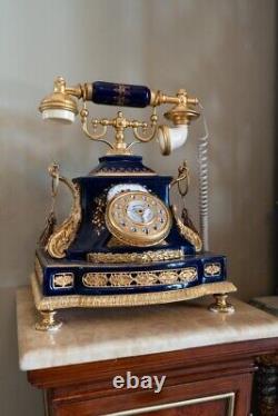 Nouveau French Antique Style Porcelain Cobalt Blue Gold Plated Phone