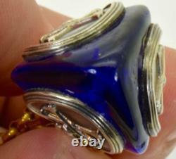 ONE OF A KIND Victorian Cobalt Blue Poison triangle bottle. Gold plated Skull cap