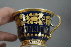 Old Paris Gold Acanthus Leaves & Cobalt Ring Handle Tea Cup & Saucer C. 1810-1830