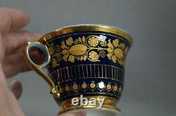 Old Paris Gold Acanthus Leaves & Cobalt Ring Handle Tea Cup & Saucer C. 1810-1830