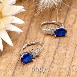 Oval Cut Simulated Blue Sapphire Pretty Drop Earrings In 14k White Gold Plated