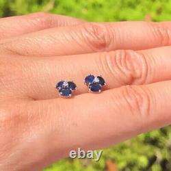 Oval Cut Simulated Sapphire Women's Stunning Stud Earrings 14k White Gold Plated