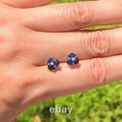 Oval Cut Simulated Sapphire Women's Stunning Stud Earrings 14k White Gold Plated