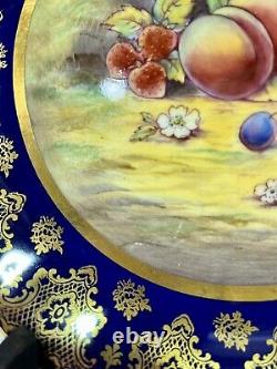 PARAGON GOLDEN HARVEST SIGNED COBALT BLUE PLATE with PEACHES signed J. WATERS