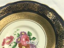 PARAGON Tea Cup & Saucer Cobalt Blue Gold Rose Flower Bouquet Double Warrant