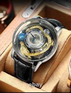 PINDU Men Quartz Watch 46mm Dragon Dial Luxury Wristwatch