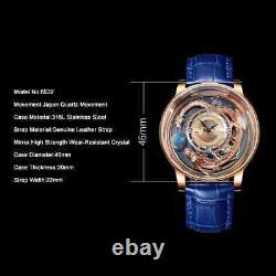 PINDU Men Quartz Watch 46mm Dragon Dial Luxury Wristwatch