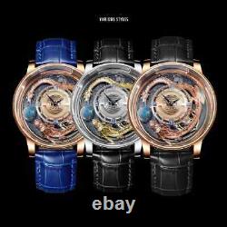 PINDU Men Quartz Watch 46mm Dragon Dial Luxury Wristwatch