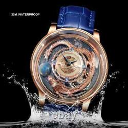 PINDU Men Quartz Watch 46mm Dragon Dial Luxury Wristwatch