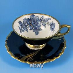 PMR Jaeger Bavaria Blue Roses Cobalt Porcelain Tea Cup And Saucer