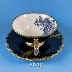 PMR Jaeger Bavaria Blue Roses Cobalt Porcelain Tea Cup And Saucer