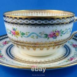 Painted Blue Ribbon with Cobalt Gold Border & Roses Wedgwood Tea Cup & Saucer