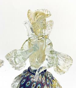 Pair Murano Cobalt Art Glass Gold Fleck and Millifiori Figures- Man and Woman