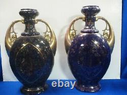 Pair Of Large Scenic Royal Vienna Cobalt & Gold Vases Urns