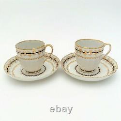 Pair of 1784-1806 Royal Crown Derby Tea Cups & Saucers with Cobalt & Gold Vines