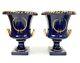 Pair Of 8 Cobalt Blue With Gold Gild 2 Handled Urn Vases By Trenton Potteries