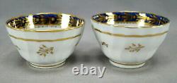 Pair of British New Hall Pattern 243 Cobalt & Gold Leaf Tea Bowls C. 1795-1805