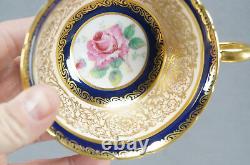Paragon Bone China A515 Big Pink Rose Cobalt & Gold Scrollwork Tea Cup & Saucer