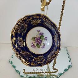 Paragon Bone China teacup Cobalt Blue Gold Painted Chintz And Violets In Cup