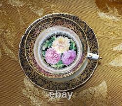 Paragon Cobalt Blue Cup & Saucer Chrysanthemum Center Gold Scrolls England A1546