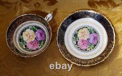 Paragon Cobalt Blue Cup & Saucer Chrysanthemum Center Gold Scrolls England A1546