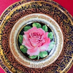 Paragon Cobalt Blue Gold Gilding Teacup & Saucer Floating Pink Cabbage Rose