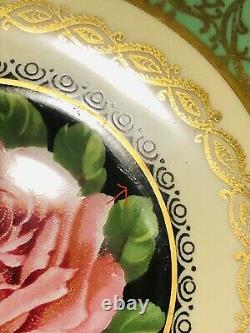 Paragon England Tea Cup & Saucer Floating Pink Cabbage Rose On Green Heavy Gold