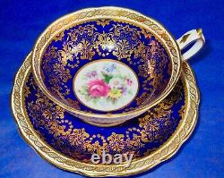 Paragon Fancy Cobalt Blue Gold Summer Flowers Fine Bone China Cup & Saucer