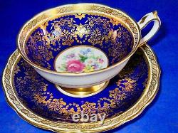 Paragon Fancy Cobalt Blue Gold Summer Flowers Fine Bone China Cup & Saucer
